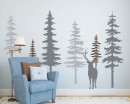 Pine Tree Wall Decals With Deer - Six Individual Trees with Animal